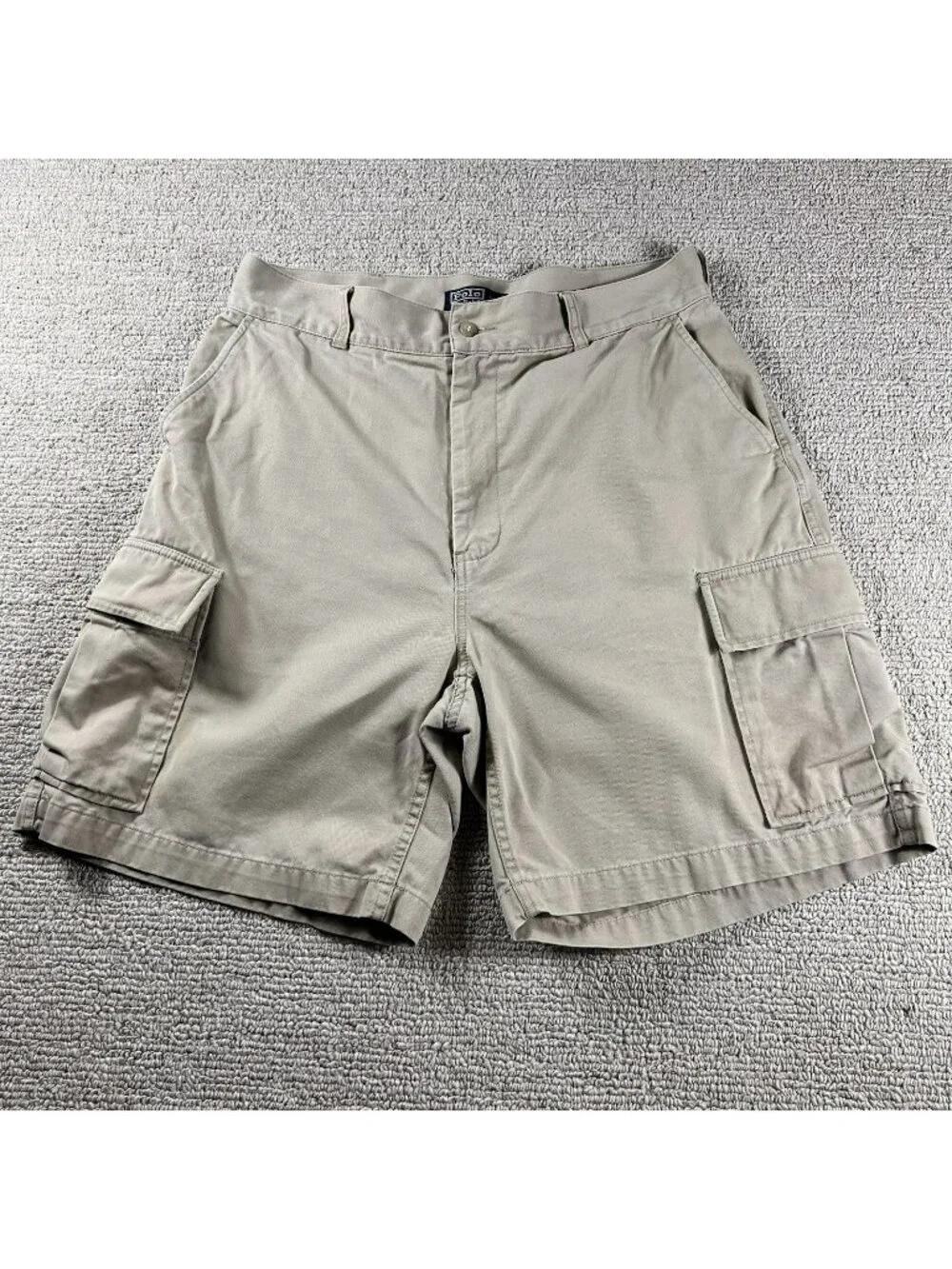 Polo Ralph Lauren Flat Front Cargo Shorts Pockets Beige Men’s Size 34 x 8